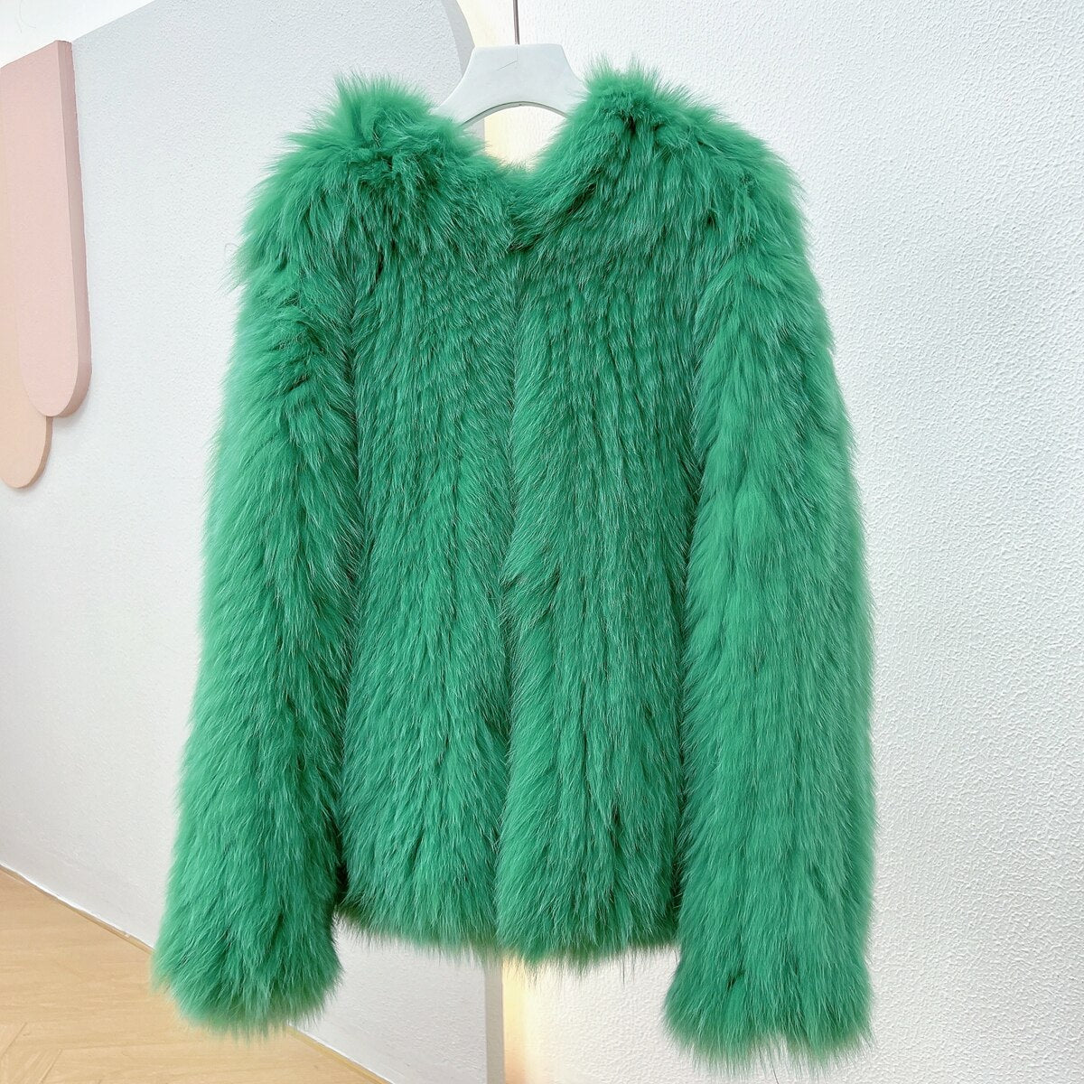 Luxury Knitted Hooded Bat Sleeved Real Fur Coats