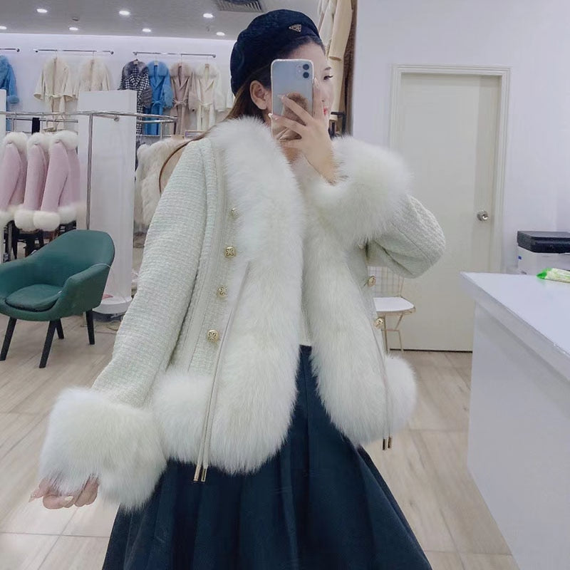 Wool Blend Real Fox Fur Coats