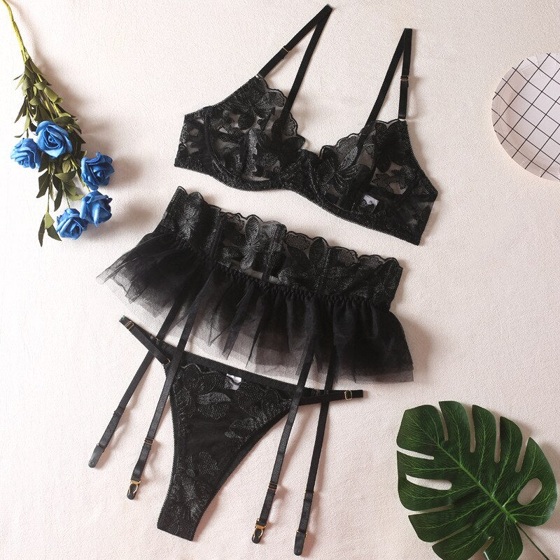 Floral Mesh Tulle Lingerie Set