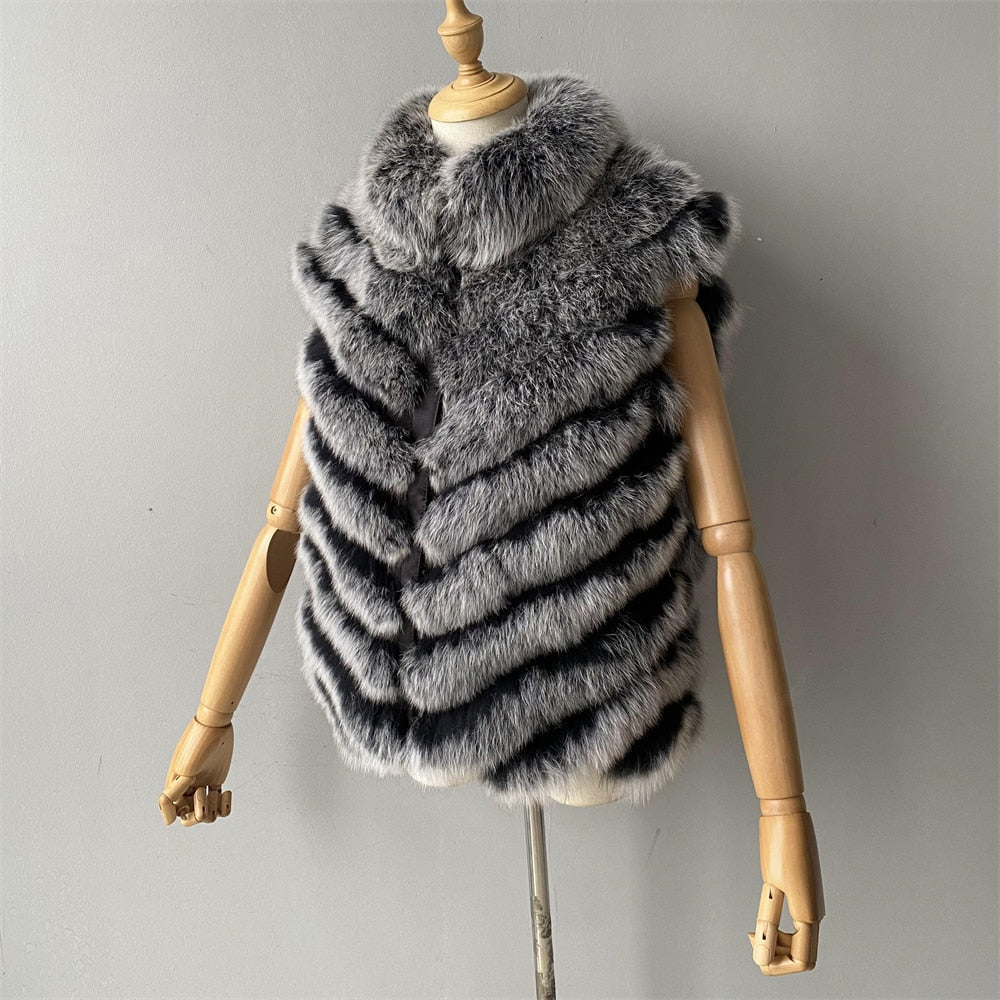 Reversible Knitted Real Fur Vests Silk Lining