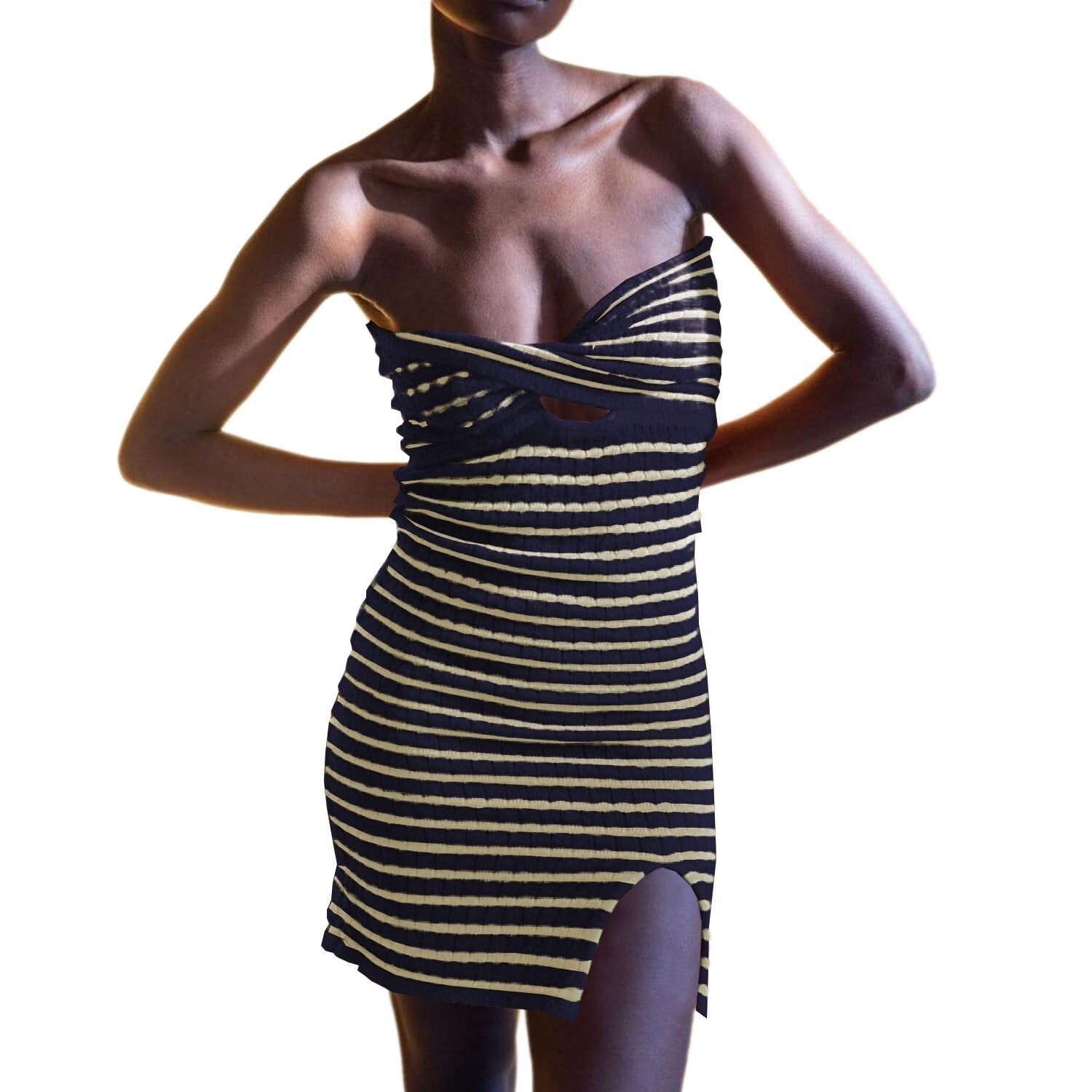 Knitted Stripe Tube Twist Dress