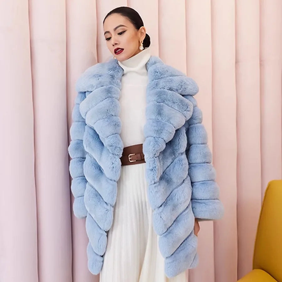 Cotton Candy Real Fur Coats Mid Length