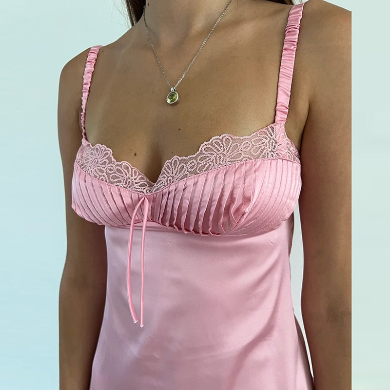 Pink Satin Lace Trim Cupped Slip Mini Dress