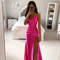 Satin Sleeveless High Slit Maxi Dresses