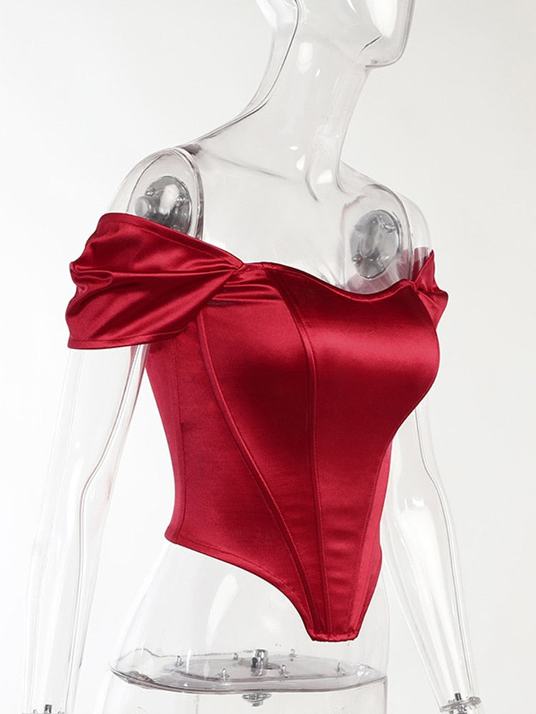 Satin Off-Shoulder Corset Top