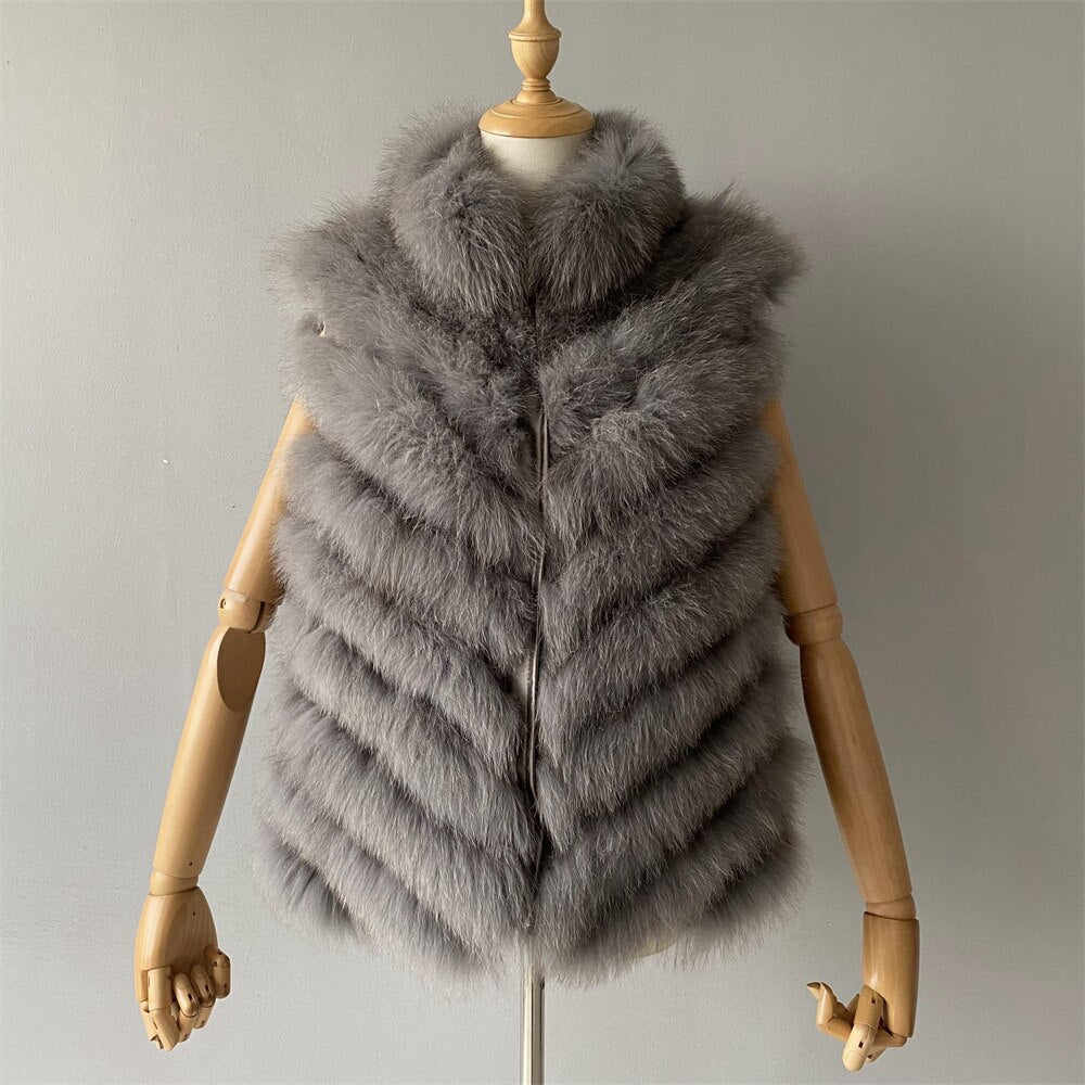 Reversible Knitted Real Fur Vests Silk Lining