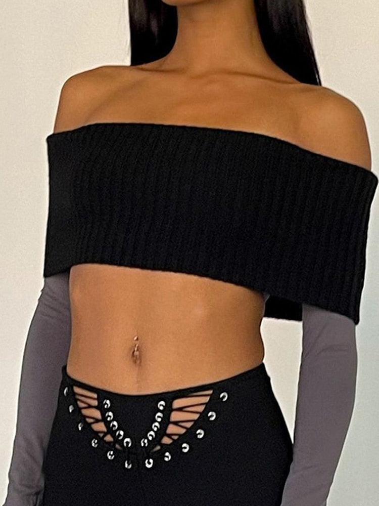 Black Bandeau Top With Grey Sleeves