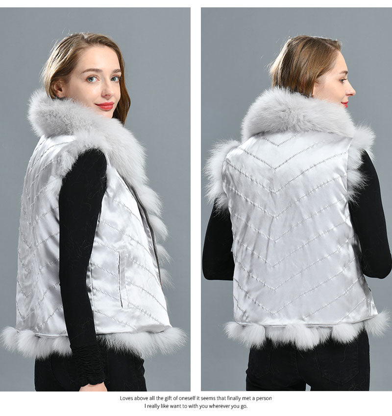 Reversible Knitted Real Fur Vests Silk Lining