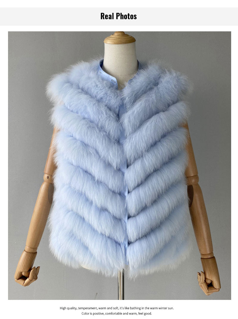 Reversible Knitted Real Fur Vests Silk Lining