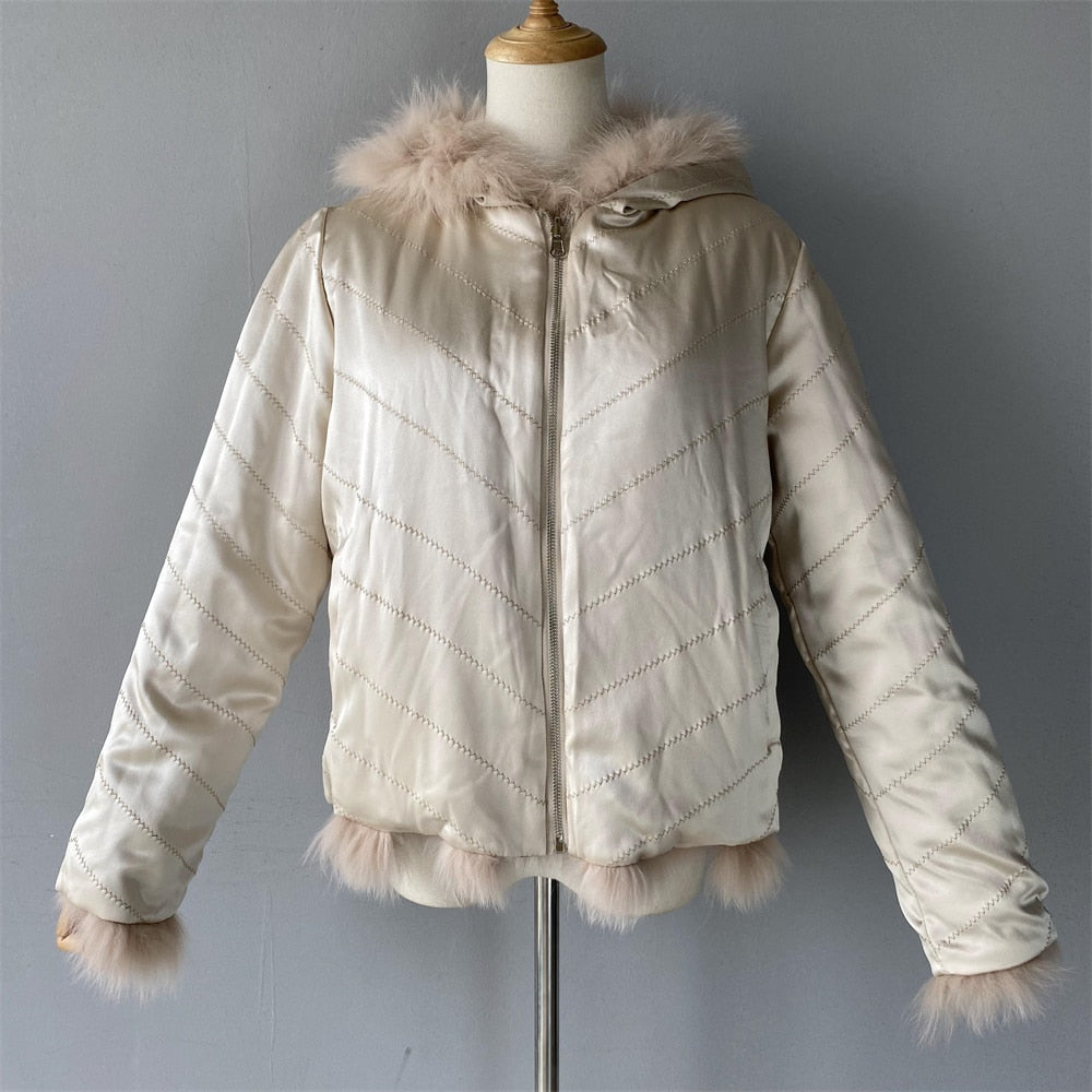 Reversible Real Fur Coats Silk Liner Hooded