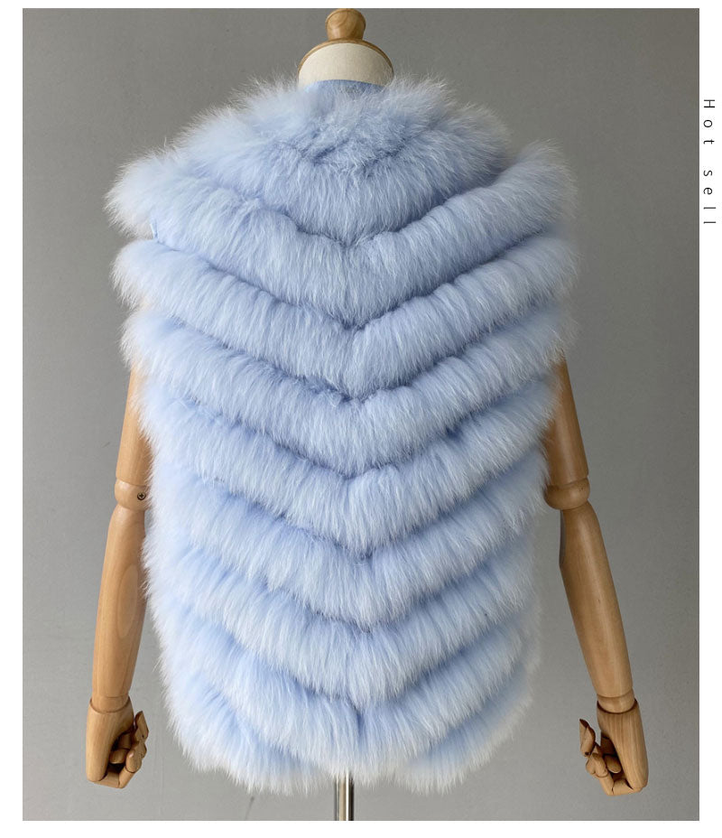 Reversible Knitted Real Fur Vests Silk Lining