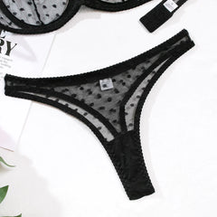 Black Mesh Polka Dot Lingerie Set