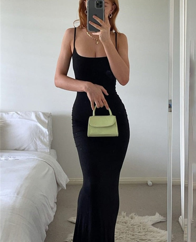 Solid Strap Bodycon Maxi Dress