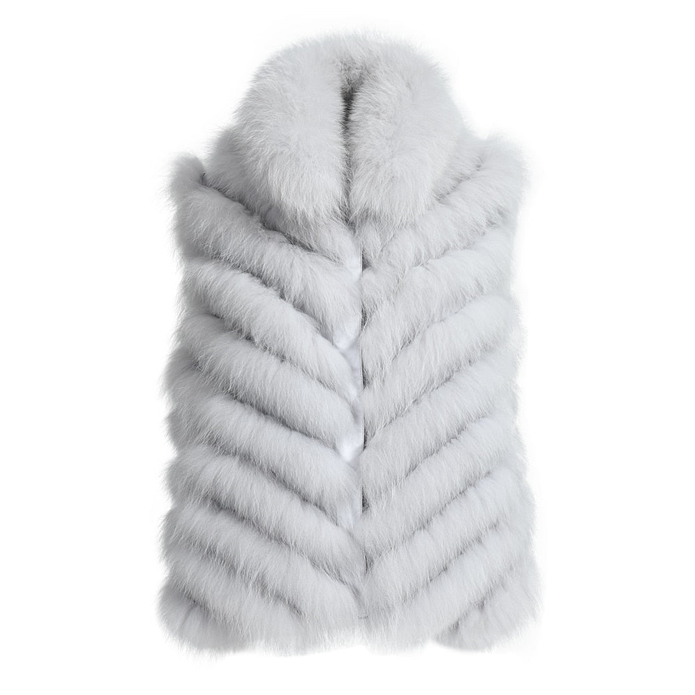 Reversible Knitted Real Fur Vests Silk Lining