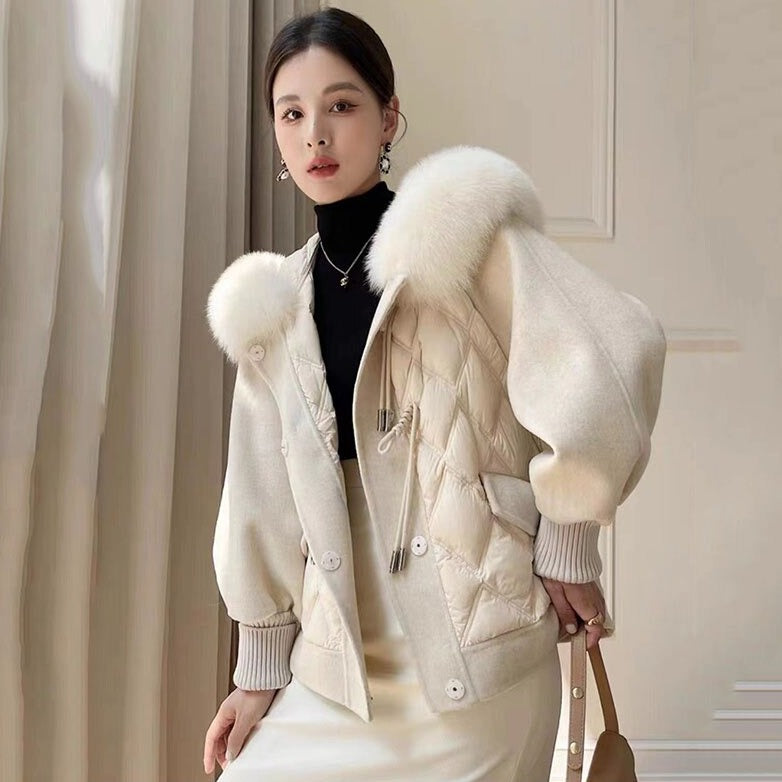 Cashmere Real  Fur Down Double Sided Loose Wool Coat