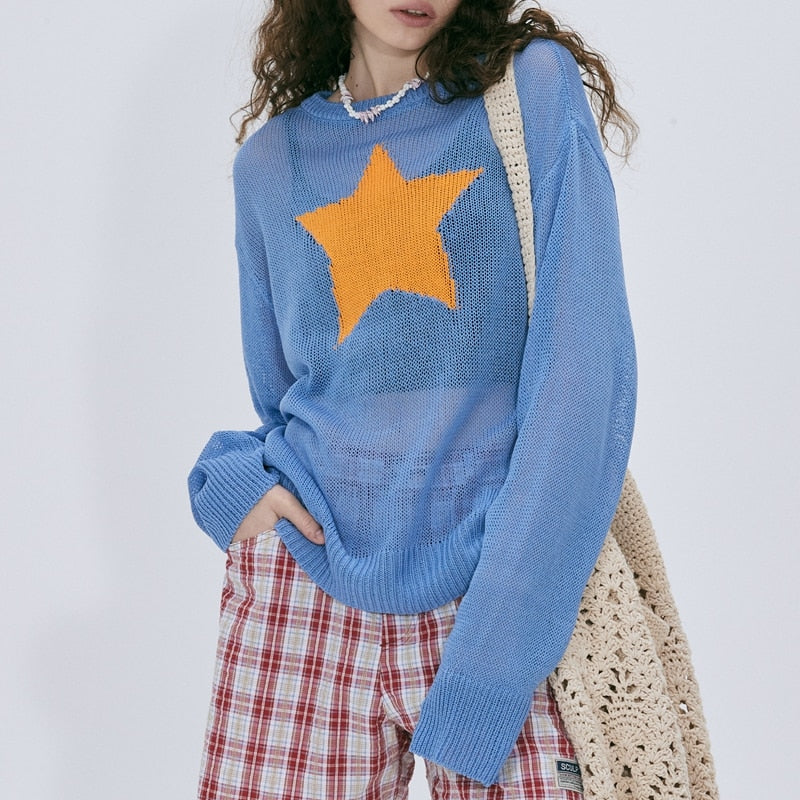 Knit Mesh Star Logo Sweater