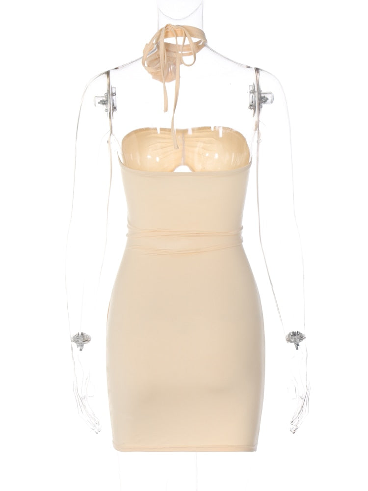 Beige Bodycon 3d Flower Tube Mini Dress