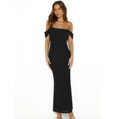 Mesh Ruched Off-Shoulder Bodycon Maxi Dress