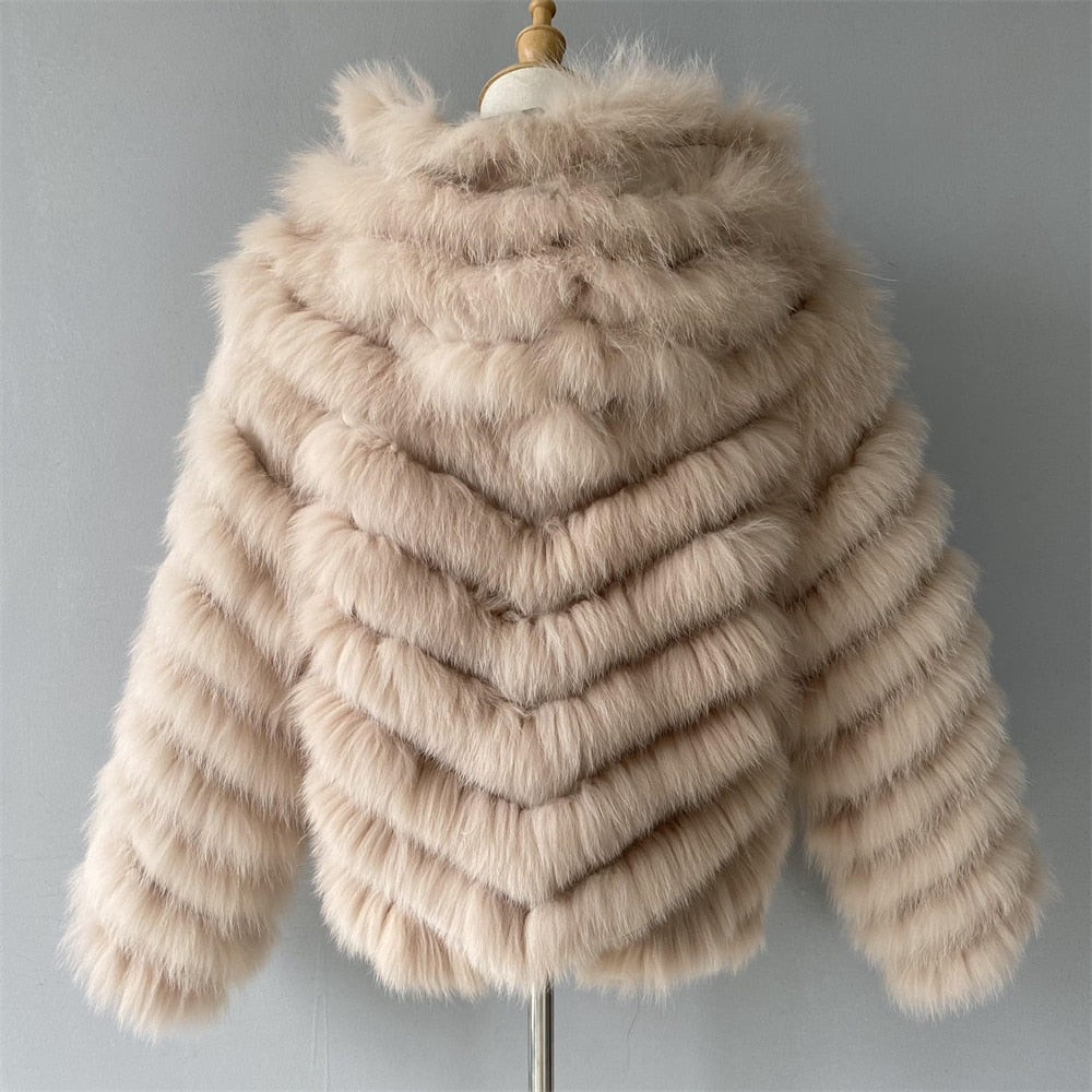 Reversible Real Fur Coats Silk Liner Hooded