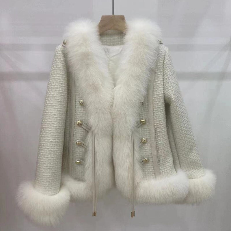 Wool Blend Real Fox Fur Coats