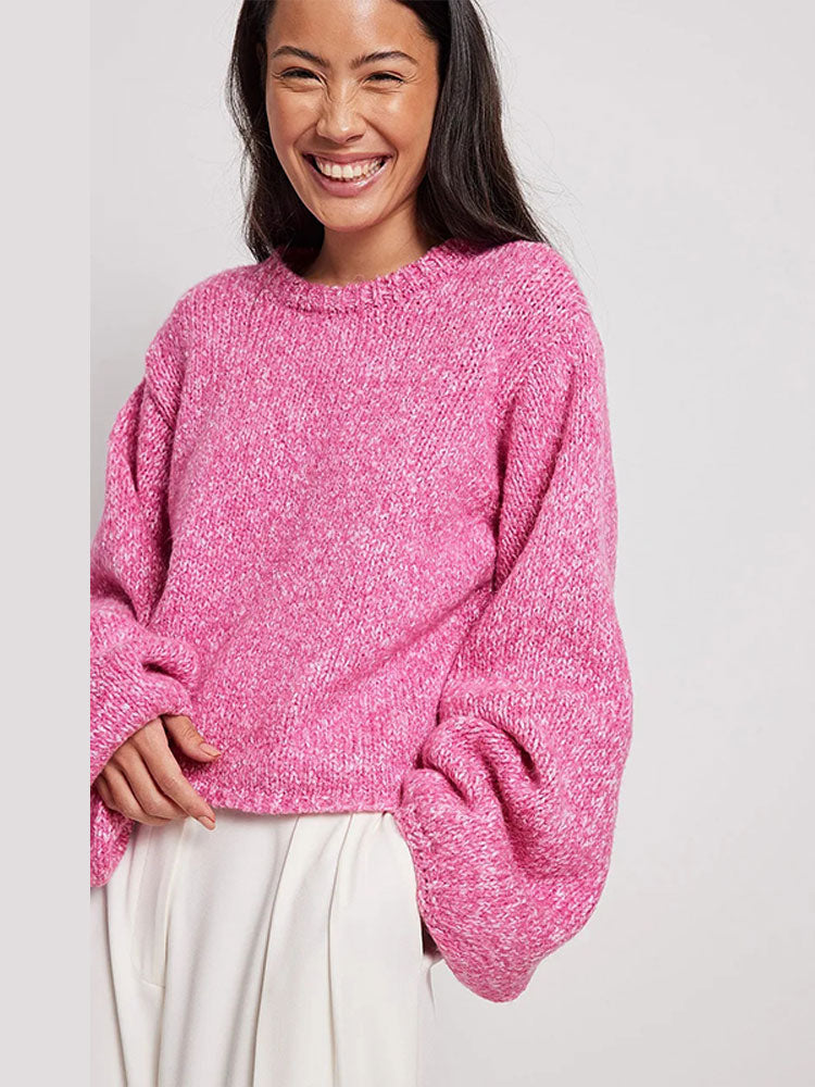 Knit O-neck Back Cut-Out Sweater