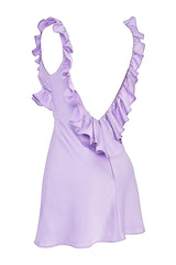 Purple Satin Frill Mini Dress