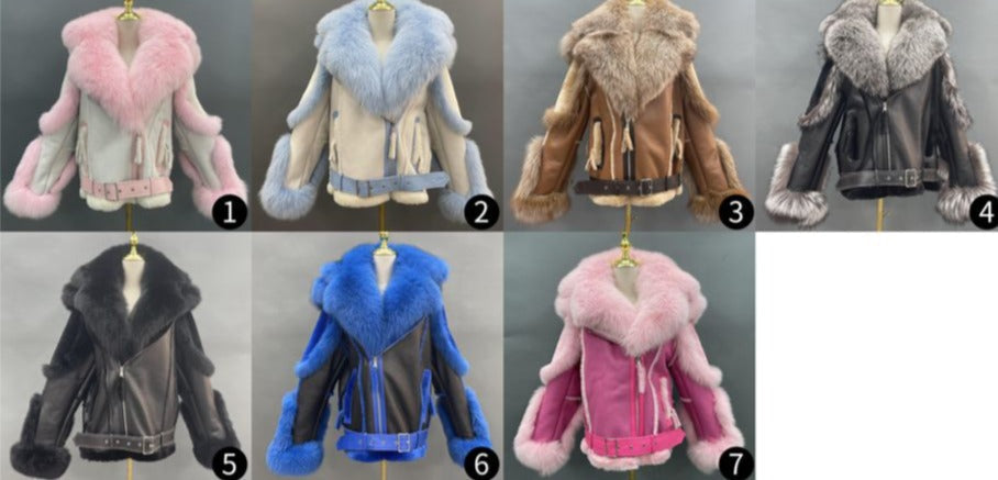 Biker Shearling Real Fur Collar Genuine Leather Moto Jackets