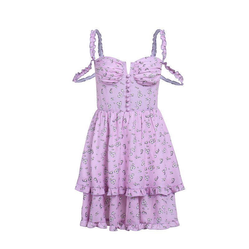 Purple Floral Frill Summer Dress