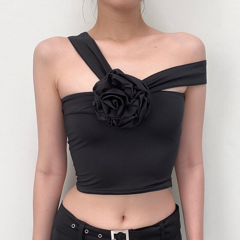 Black Flower Brooch Halter Draped Multi-Way Top