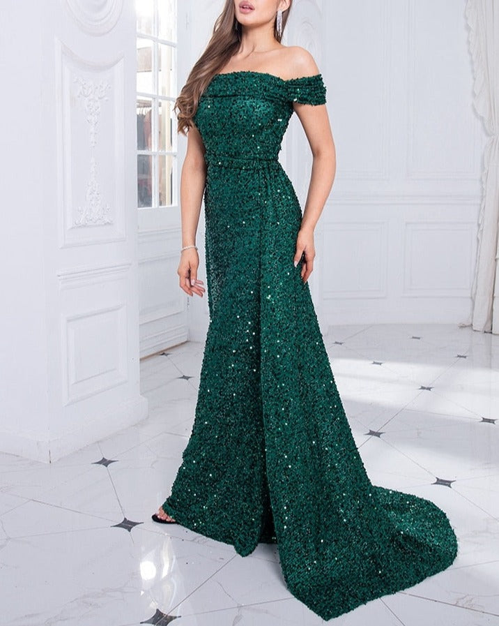 Sequin Detachable Train Floor-Length Dresses