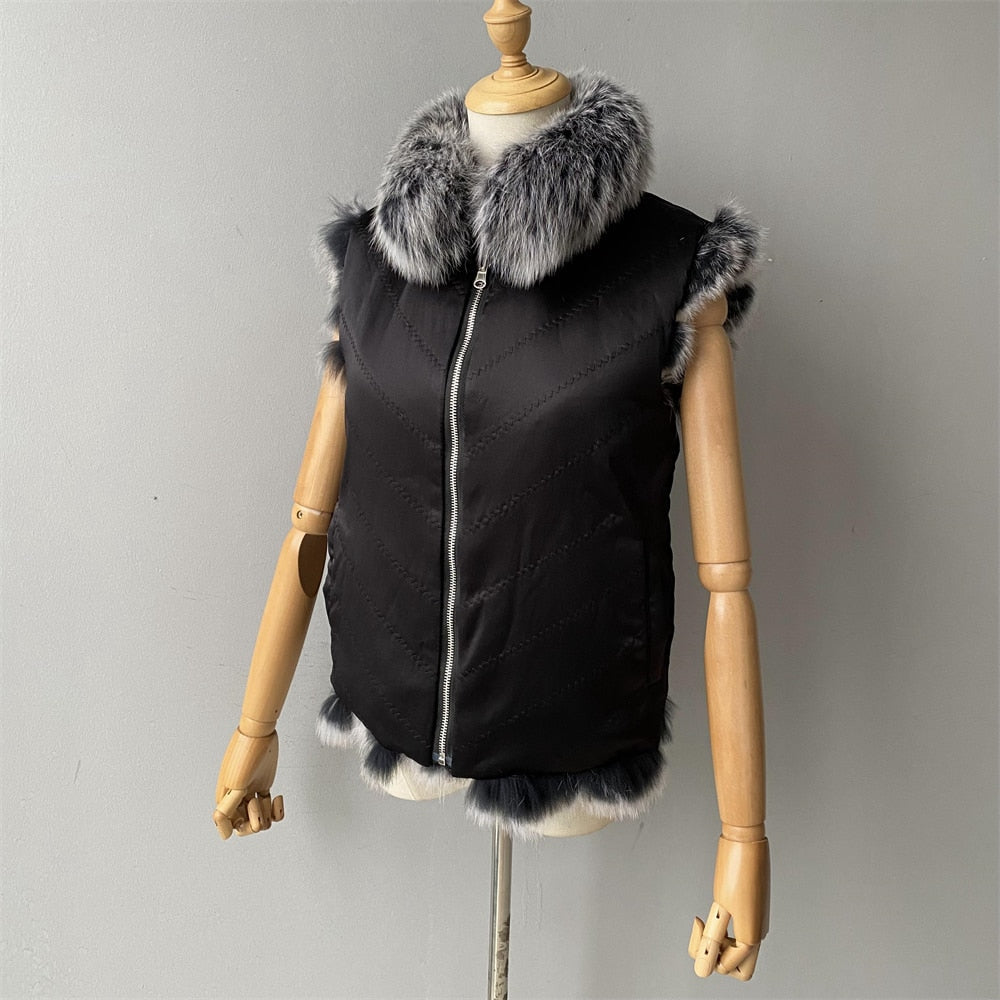 Reversible Knitted Real Fur Vests Silk Lining