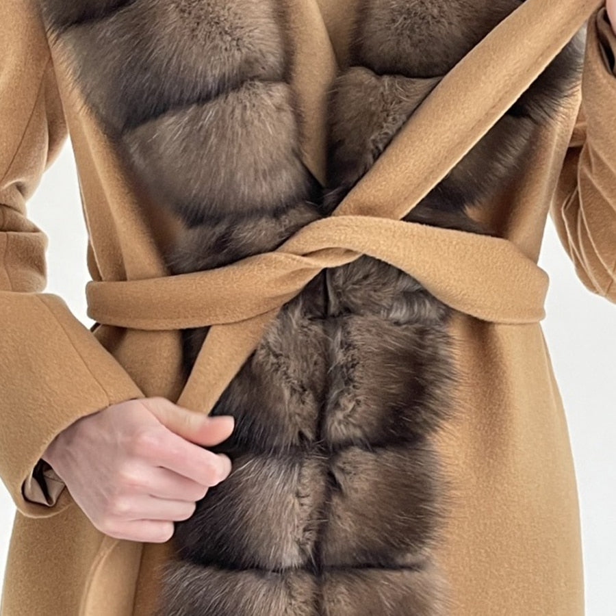 Cashmere Wool Coat Real Fur X-Long Coat