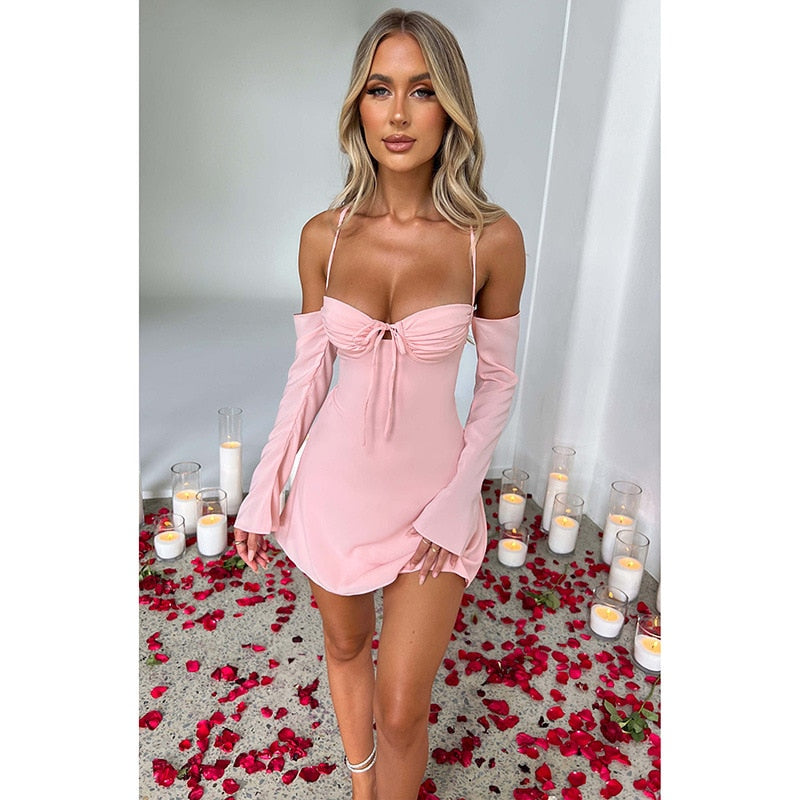 Off-shoulder Strappy Backless Tie-Up Mini Dress