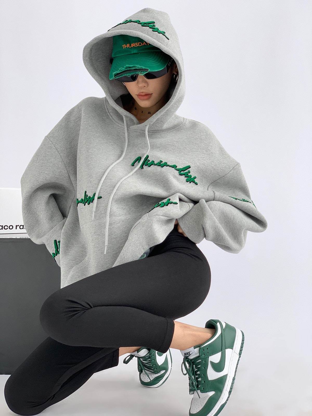 Knit Lettering Embroidery Hoddie