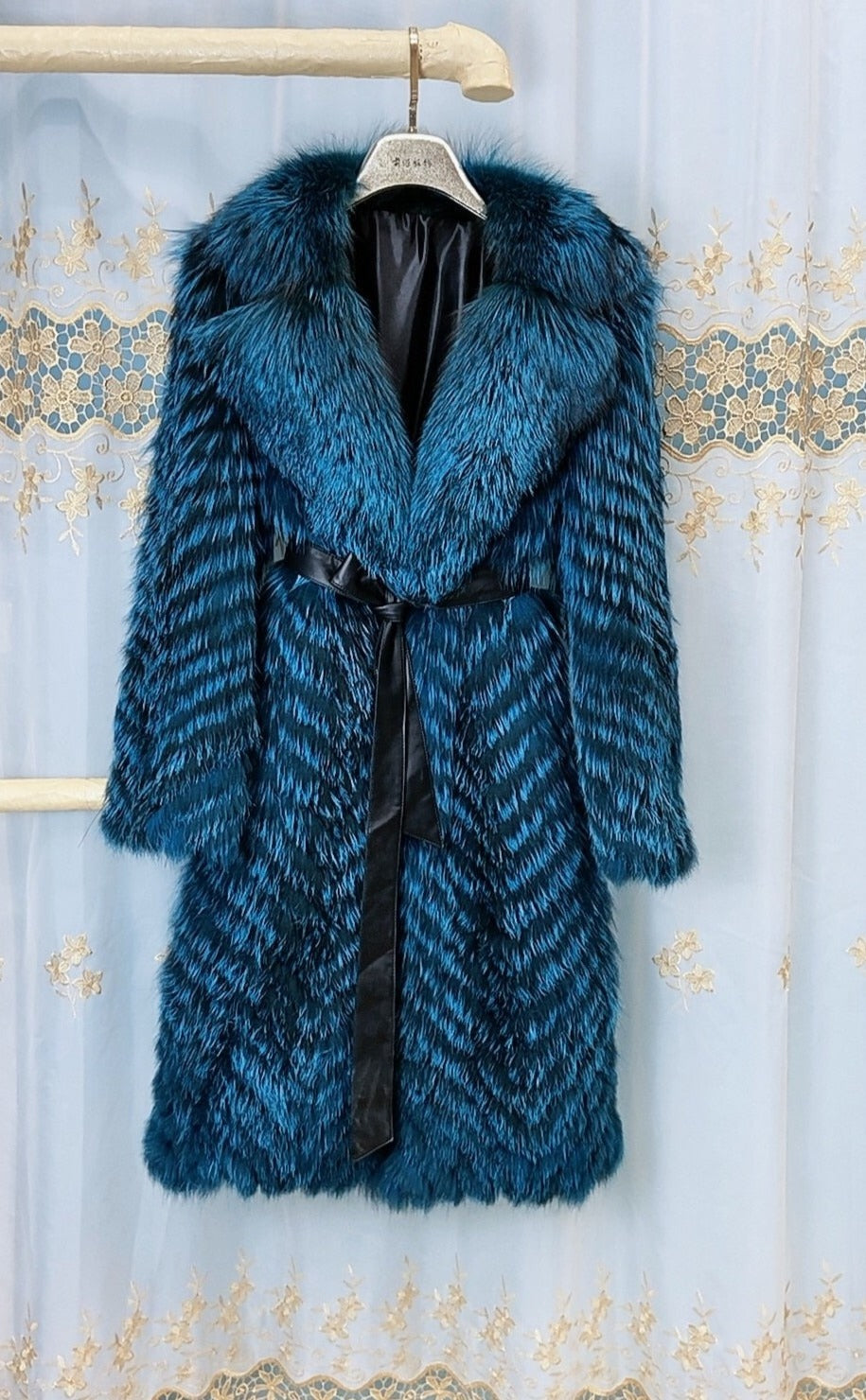 Luxury Striped Real Fur Coats X-Long