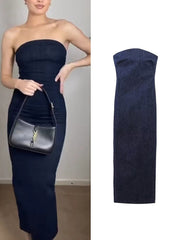 Denim Tube Bodycon Midi Dress