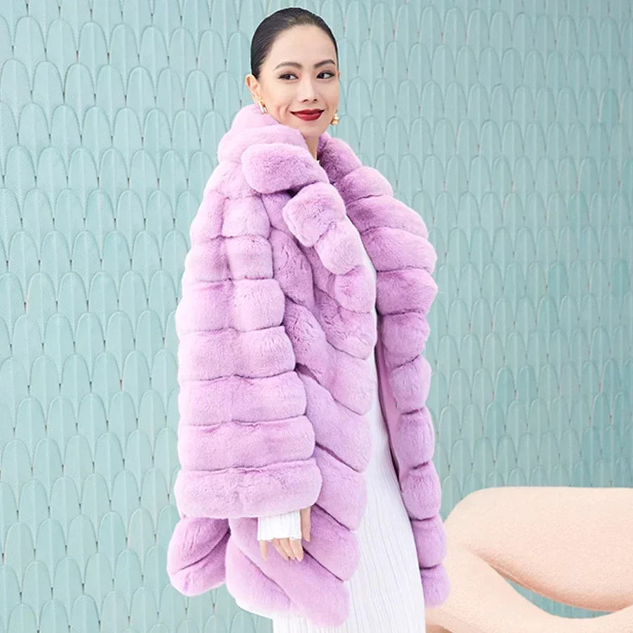 Cotton Candy Real Fur Coats Mid Length