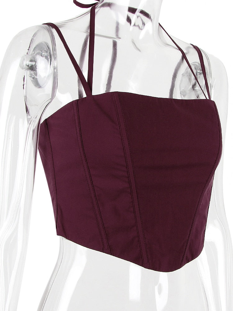 Burgundy Strap Corset Top And Lace Tie-Up Midi Skirt Set