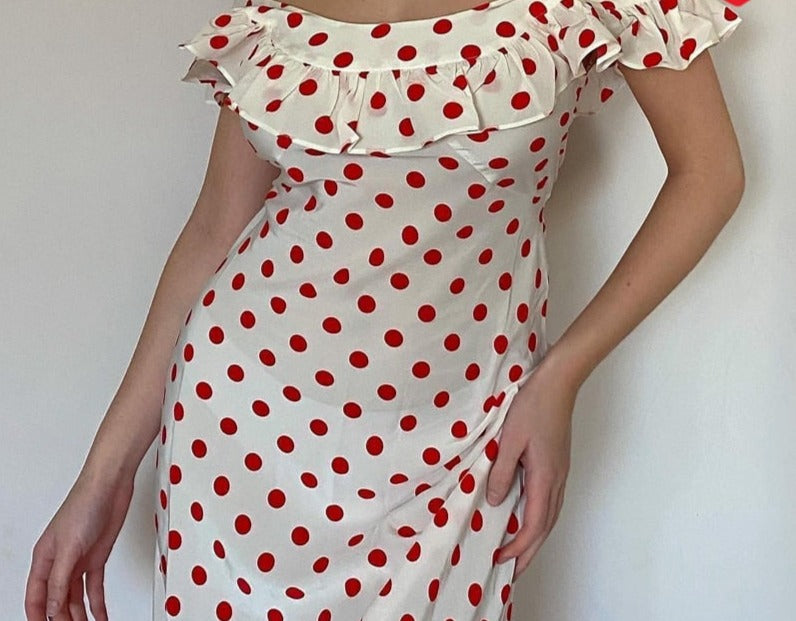 Red Polka Dot Off Shoulder Maxi Dress