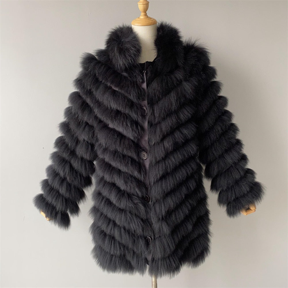 Reversible Real Fur Pattern Silk Lining Coats