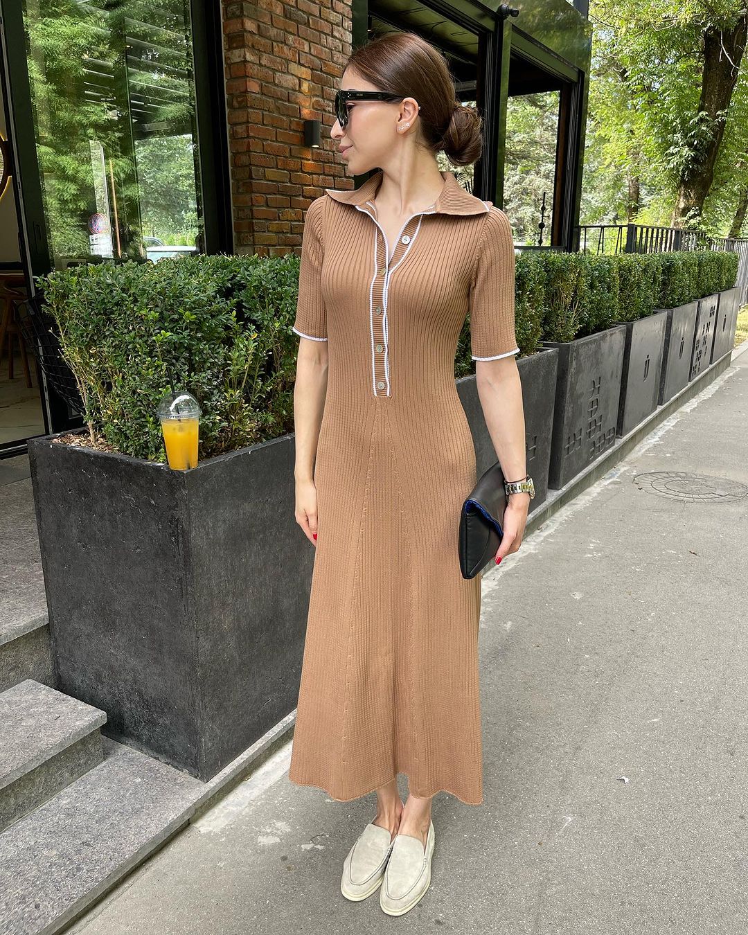 Knit Short Sleeve Collar Maxi Dress