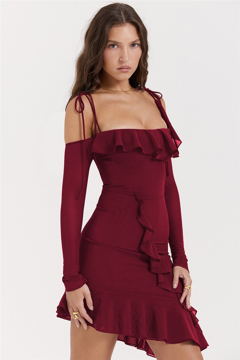 Long Sleeve Off-shoulder Ruffle Mini Dress