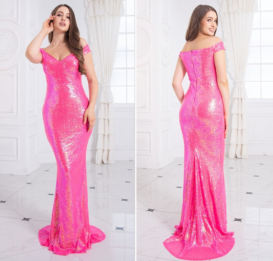 Candy Sequin Off The Shoulder Floor-Length Dresses