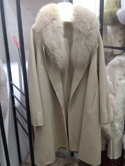 Loose Wool Coat Real Fur Collar Over Sized With Belt