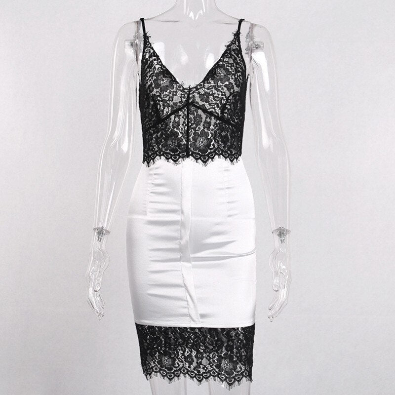 Black Lace V Neck Bodycon Backless Mini Dress