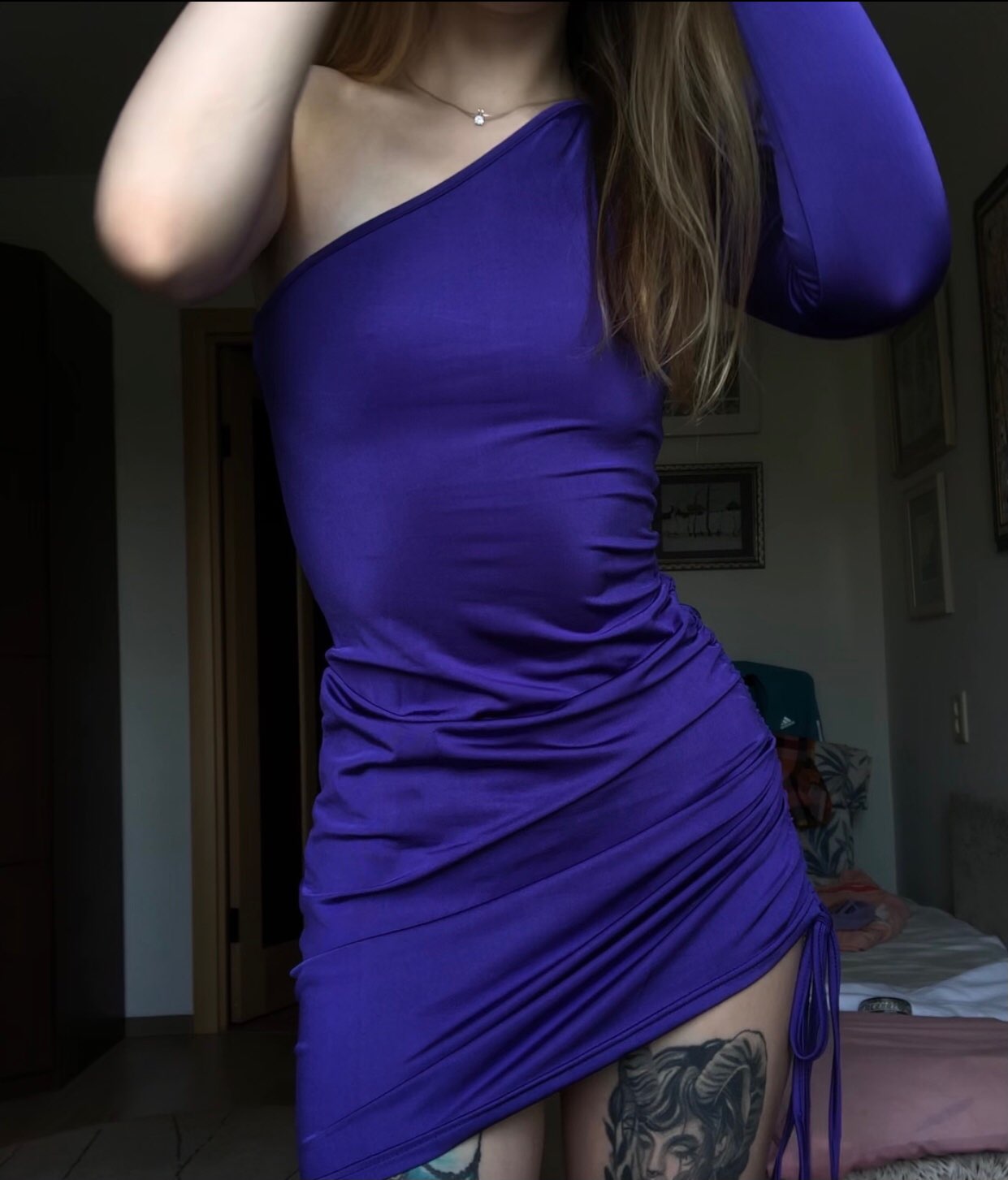 Purple One Long Sleeve Mini Dress