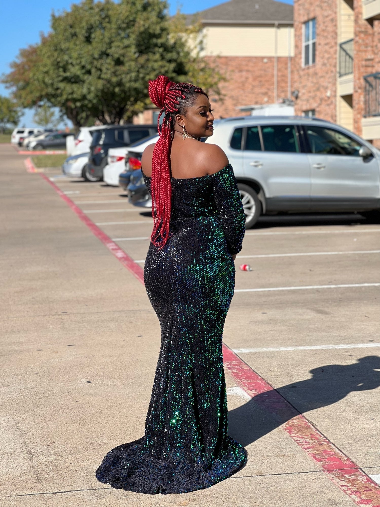 Off Shoulder Sequin Trumpet Maxi Dresses