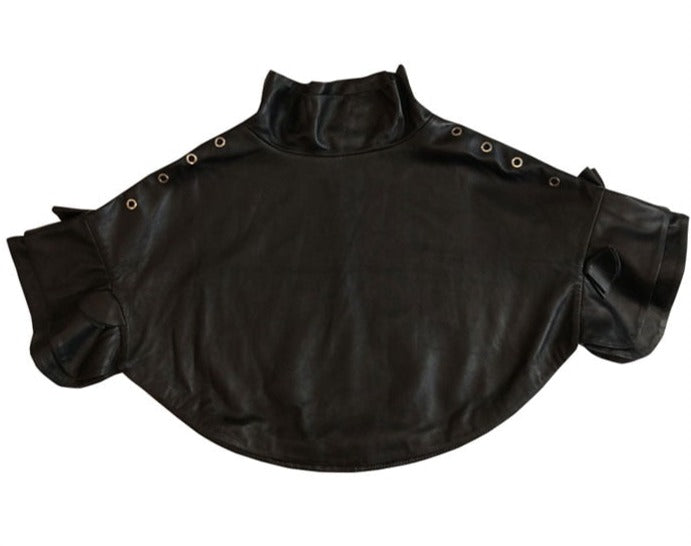 Genuine Leather Batwing Short Sleeve Crop Oversized Pullover