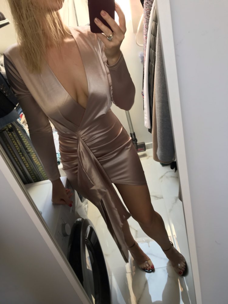 Shiny Deep V Shirring Streamer Bodycon Mini Dresses