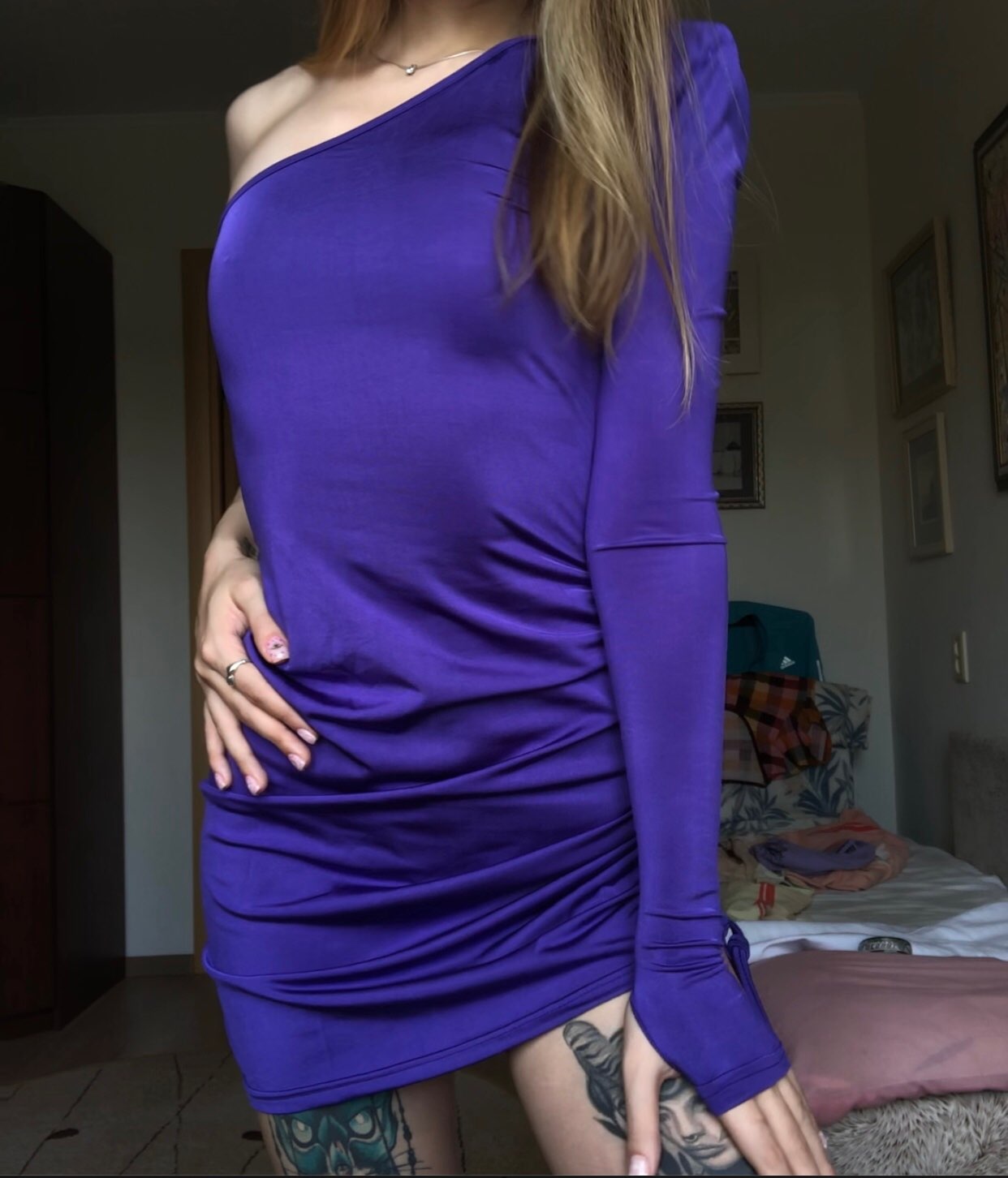 Purple One Long Sleeve Mini Dress